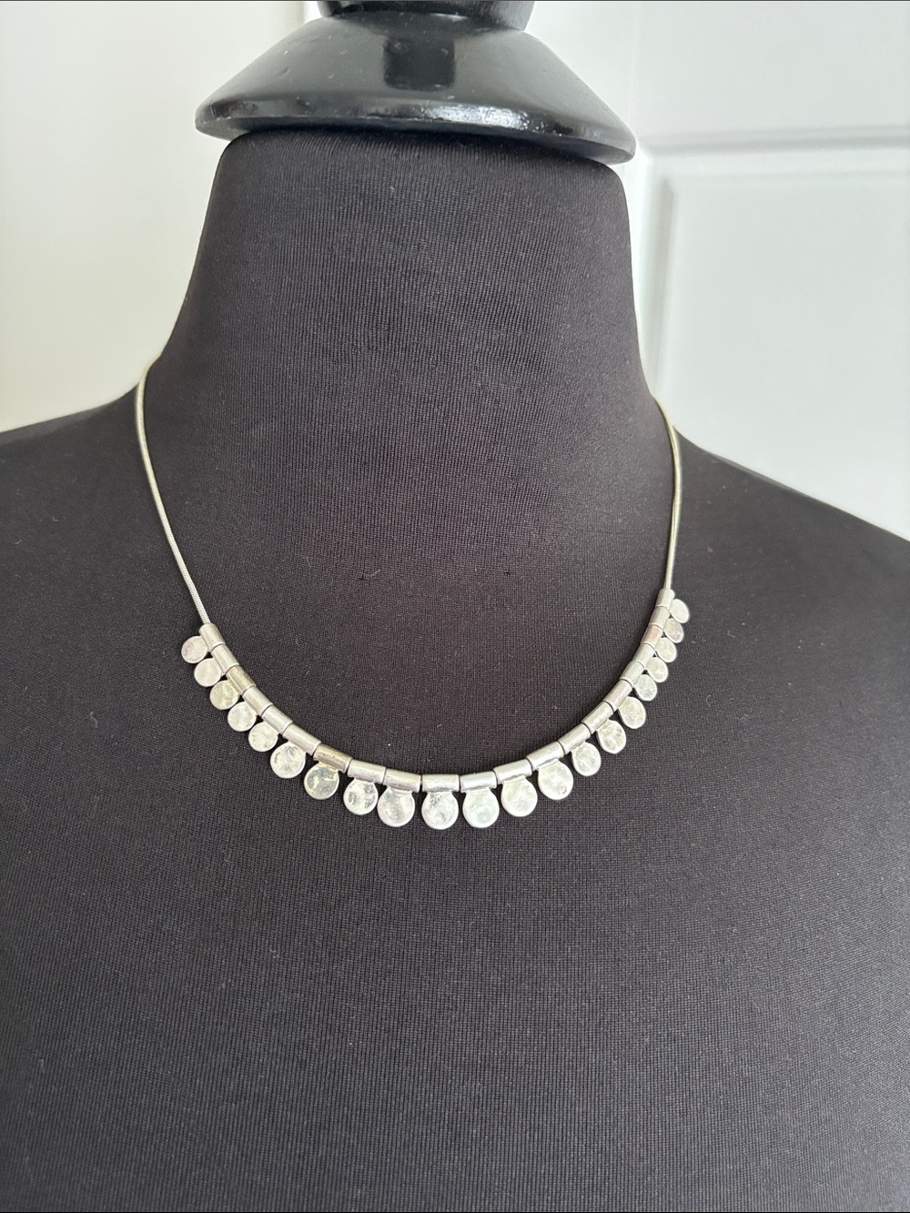 Matte Silver Disc Fringe Necklace